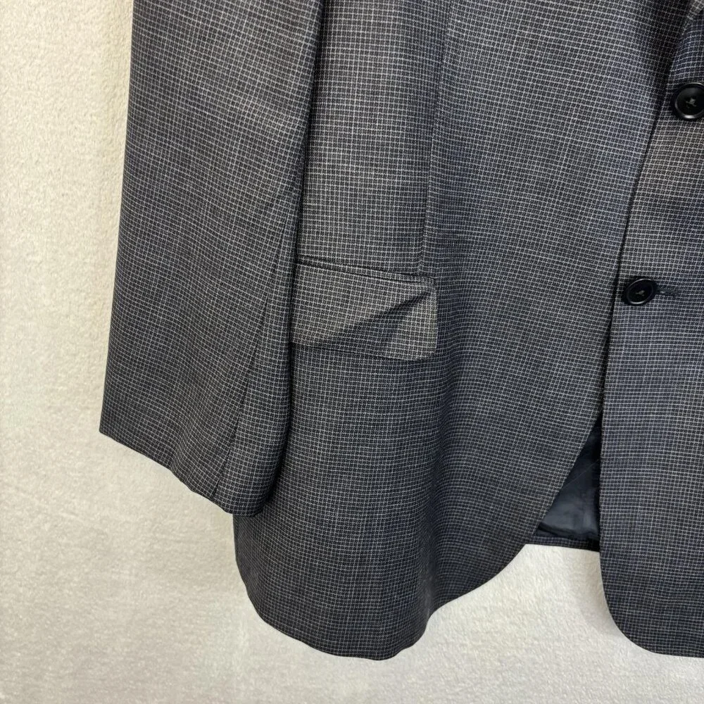 Armani Collezioni Wool Blazer Mens 44R Gray Blue‎ Check Sport Coat Made In Italy
